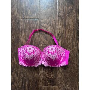 VICTORIAS SECRET Womens 36C Hot Pink White Lace Multiway Strapless Bra